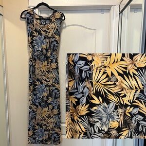 90s Tropical Leaf Maxi Dress with Tie Waist